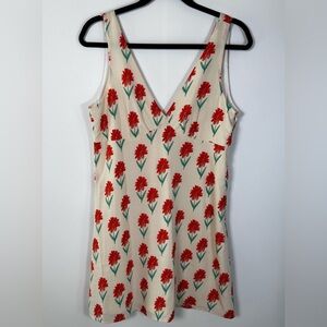 Baevely Cream Red Floral Boho Cottagecore Girly Slip Mini Dress Size Large